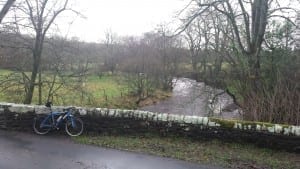 MTB on the bridge over Bedburn Beck at Howlea