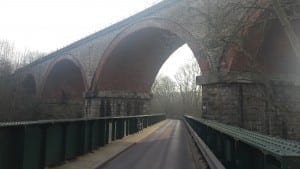 Bridge through a bridge, the rod bridge under the Wear Valley viaduct at Witton Park